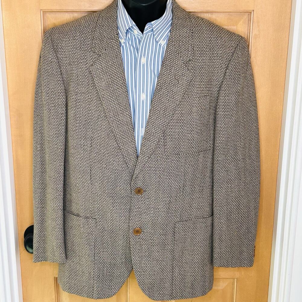 Barneys New York Mens Wool Blazer IT 48 US 38 Tan Black Herringbone Jacket Italy